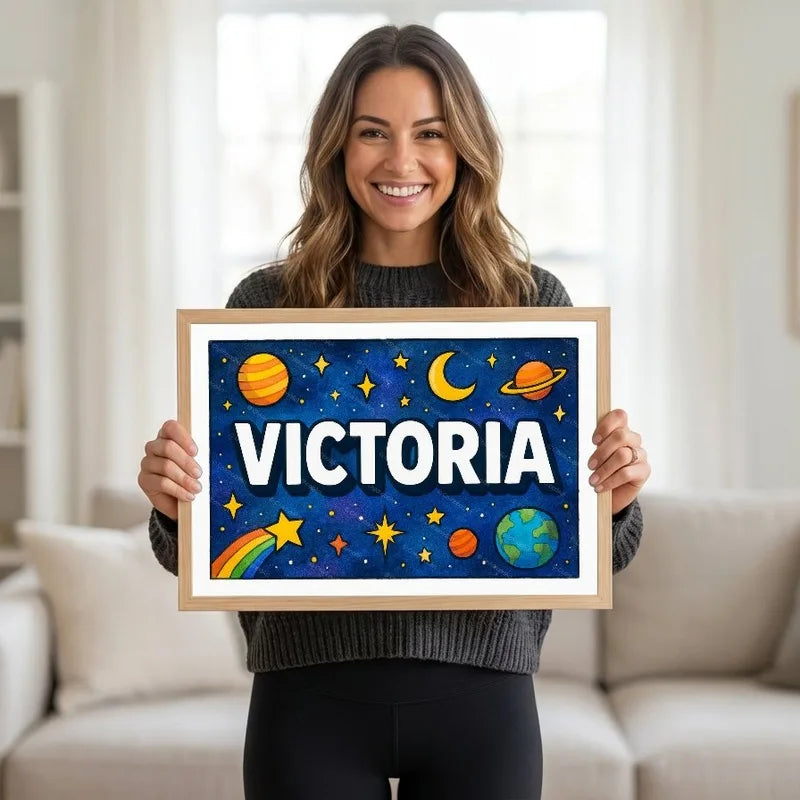 Adventurous personalized space name art for Victoria