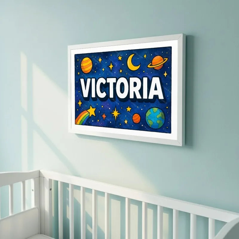 Adventurous personalized space name art for Victoria