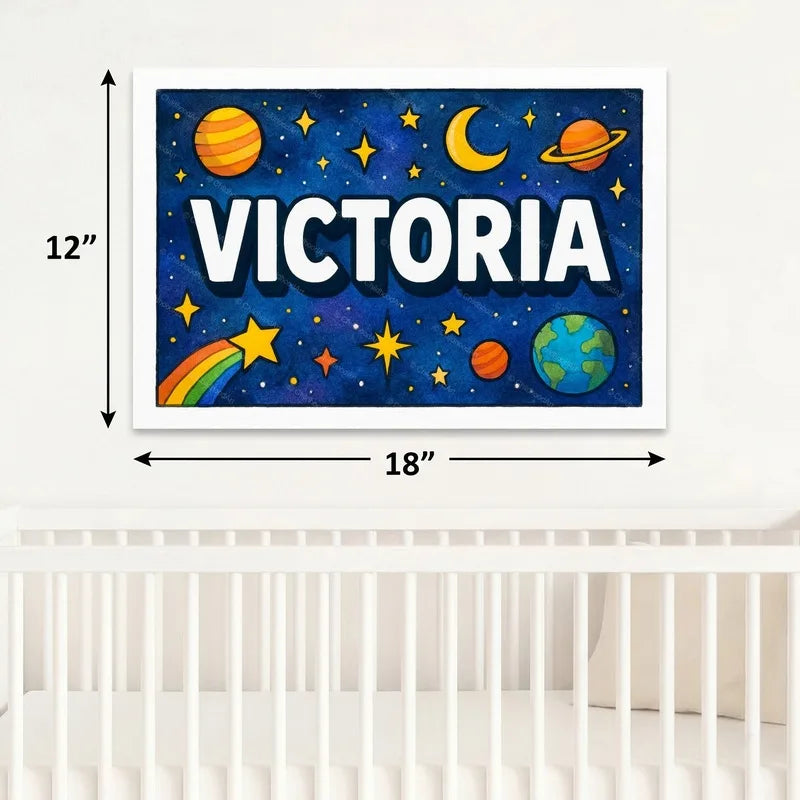 Adventurous personalized space name art for Victoria