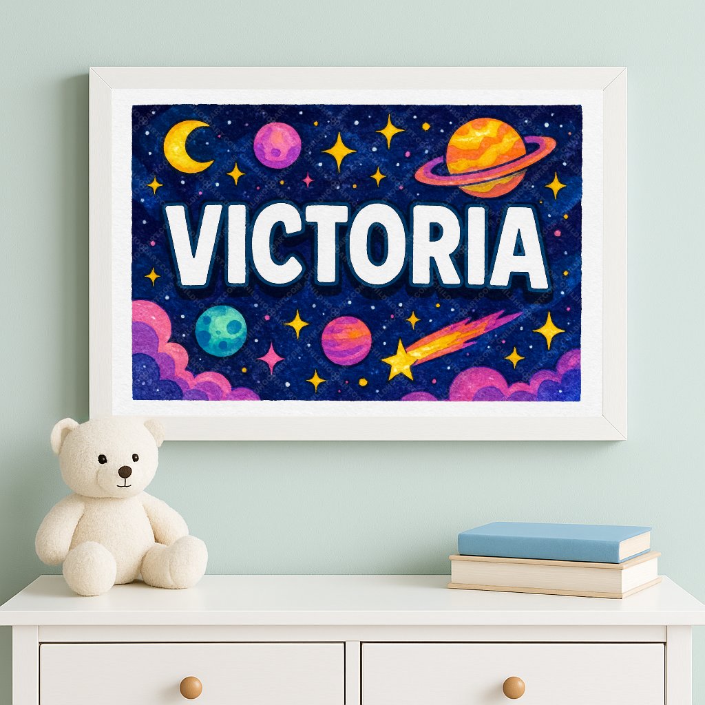 Personalized space name art for Victoria