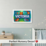 Calm personalized woodland name art for Victoria