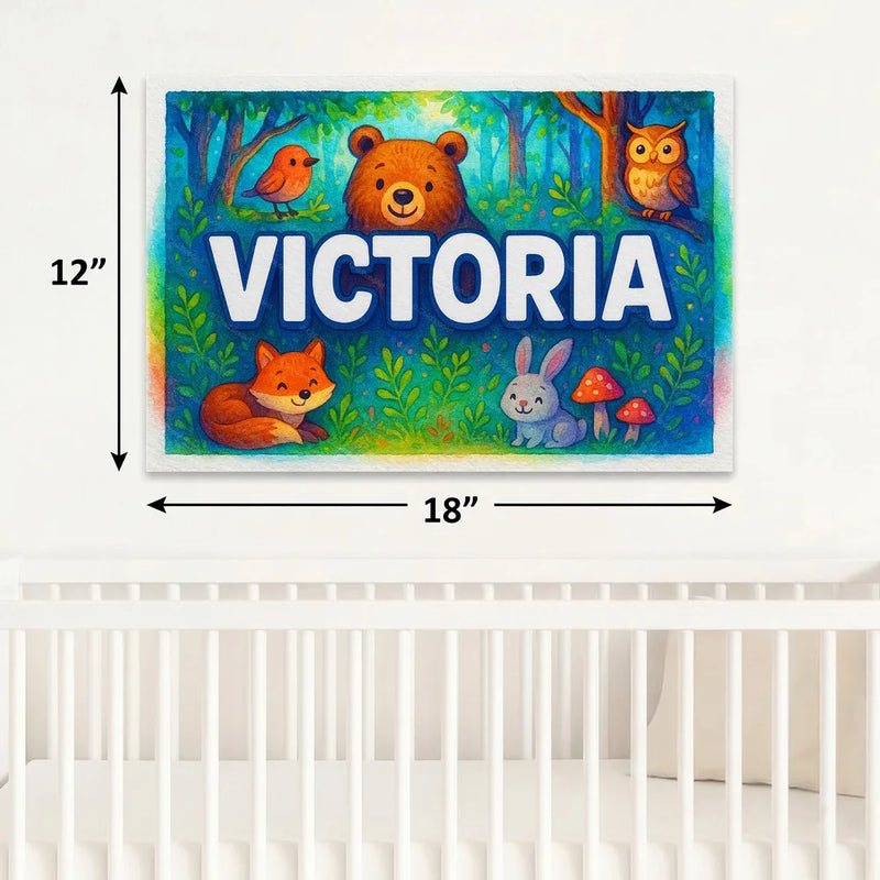 Calm personalized woodland name art for Victoria