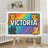 Playful personalized cat name art for Victoria