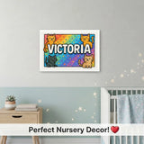 Playful personalized cat name art for Victoria