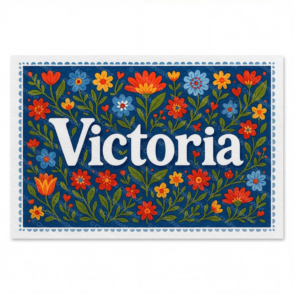 Victoria Floral Farmhouse Name Art - Full size image