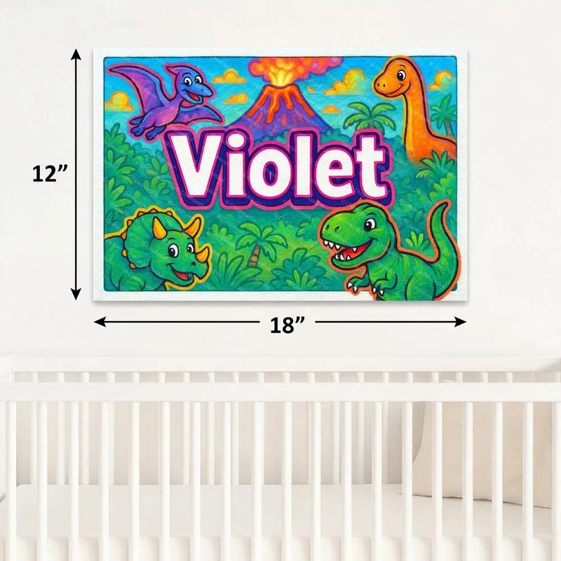 Adventurous personalized dinosaur name art for Violet