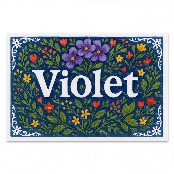 Violet Floral Farmhouse Name Art