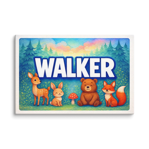 Forest friends themed name art featuring Walker