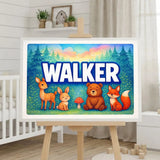 Walker Name Art - Forest Friends personalized wall print for kids