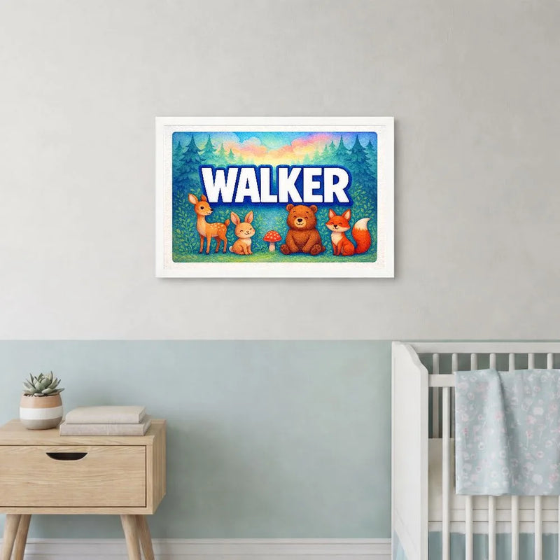 Walker Name Art - Forest Friends personalized wall print for kids