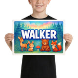 Walker Name Art - Forest Friends personalized wall print for kids