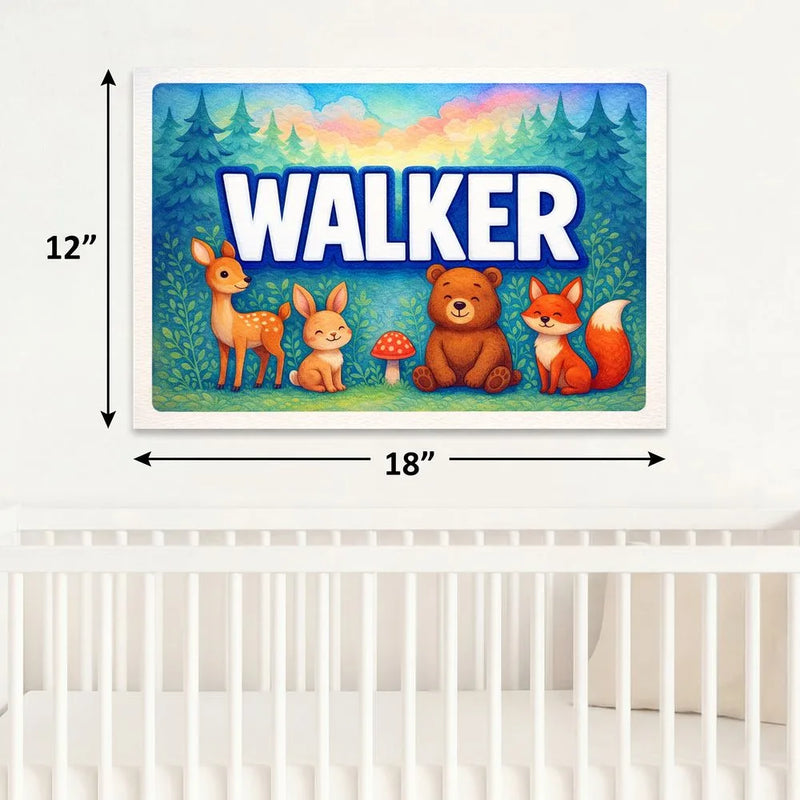 Walker Name Art - Forest Friends personalized wall print for kids