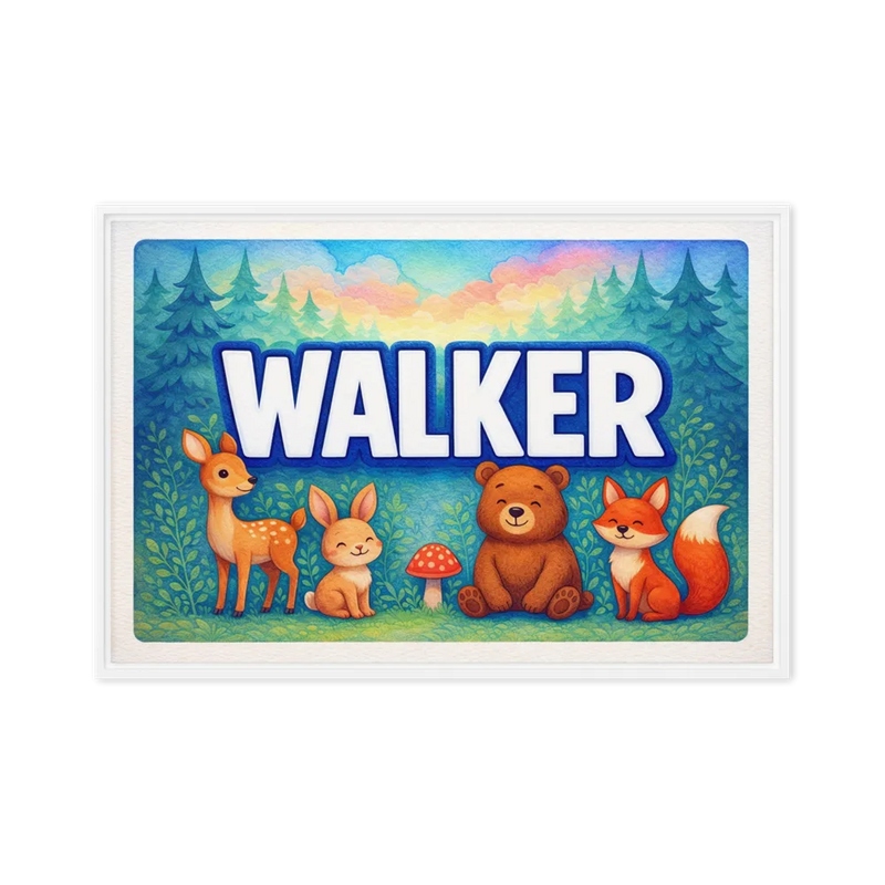 Walker Name Art - Forest Friends personalized wall print for kids