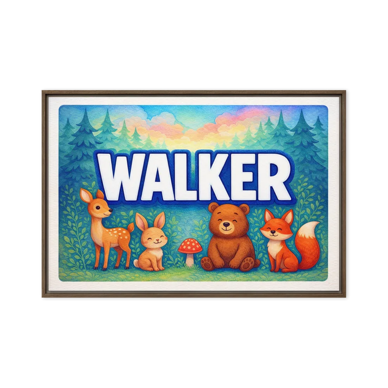 Walker Name Art - Forest Friends personalized wall print for kids