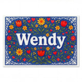 Wendy Name Art - Floral Farmhouse personalized wall print for kids