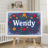 Wendy Name Art - Floral Farmhouse personalized wall print for kids
