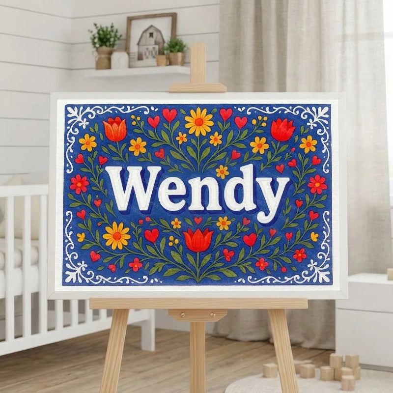 Wendy Name Art - Floral Farmhouse personalized wall print for kids