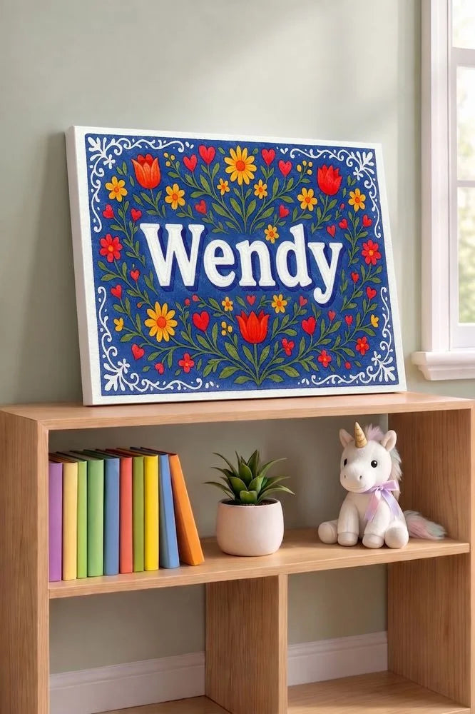Wendy Name Art - Floral Farmhouse personalized wall print for kids