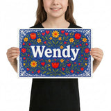 Wendy Name Art - Floral Farmhouse personalized wall print for kids