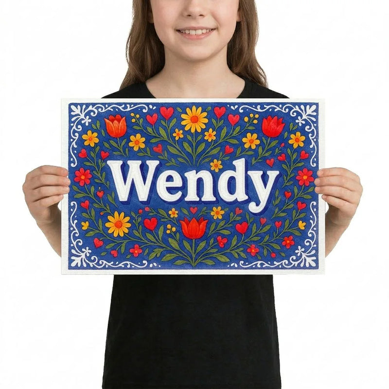 Wendy Name Art - Floral Farmhouse personalized wall print for kids
