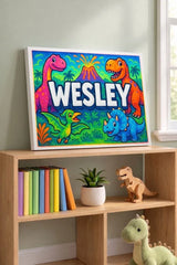 Wesley Name Art - Dinosaur Adventure personalized wall print for kids