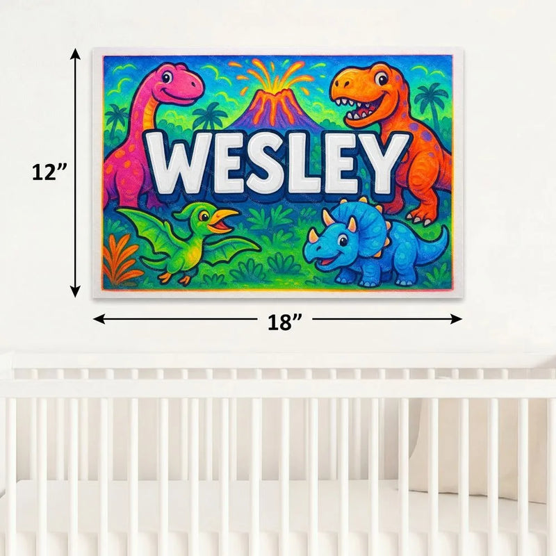 Wesley Name Art - Dinosaur Adventure personalized wall print for kids