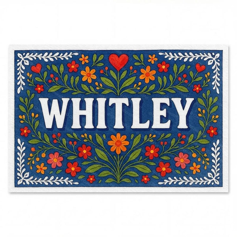 Whitley Name Art - Floral Farmhouse personalized wall print for kids