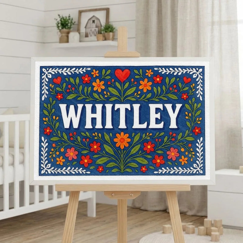 Whitley Name Art - Floral Farmhouse personalized wall print for kids