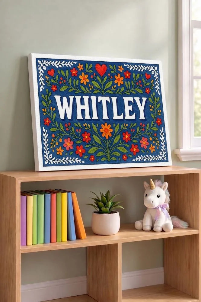 Whitley Name Art - Floral Farmhouse personalized wall print for kids