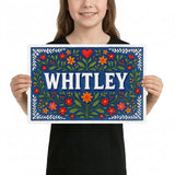 Whitley Name Art - Floral Farmhouse personalized wall print for kids