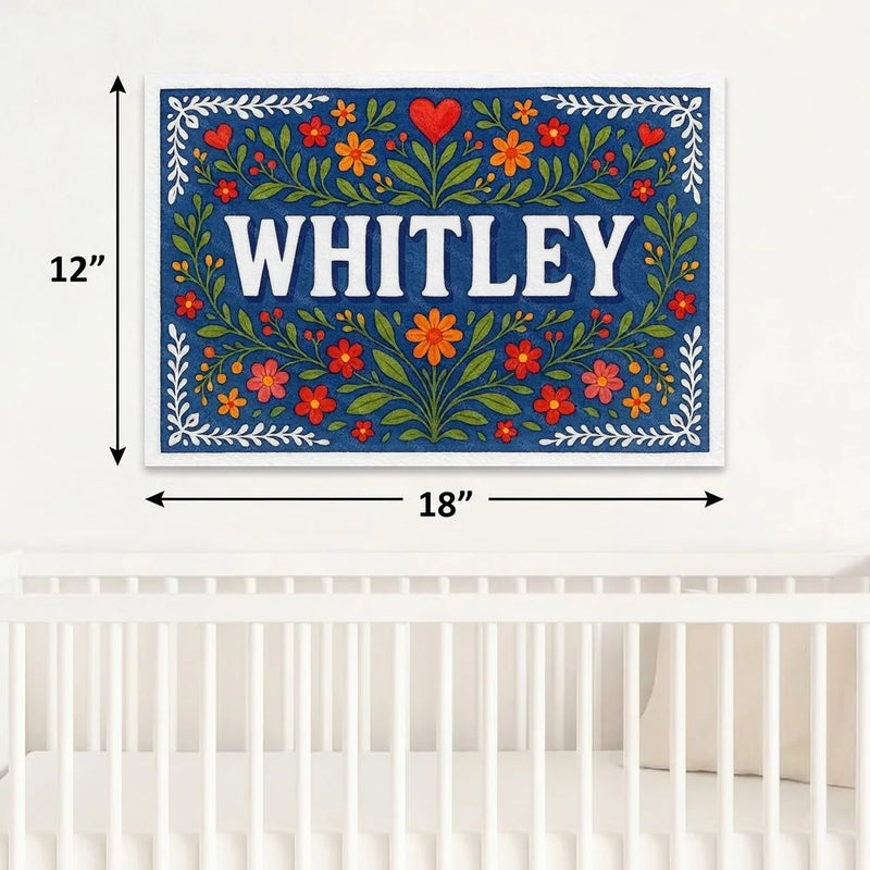 Whitley Name Art - Floral Farmhouse personalized wall print for kids