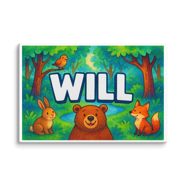 Forest friends themed name art featuring Will