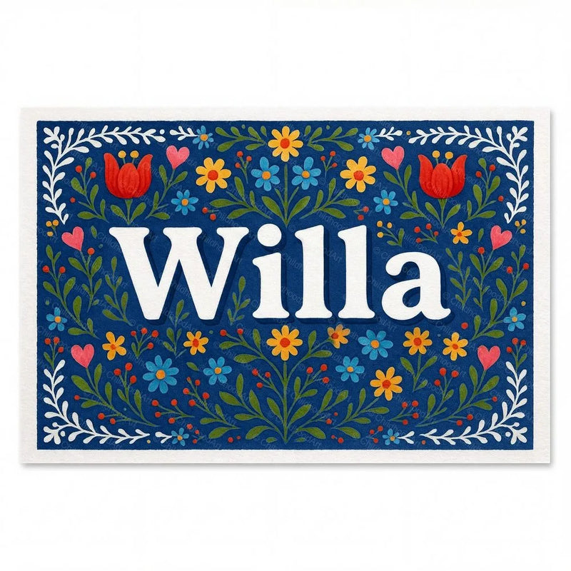 Willa Name Art - Floral Farmhouse personalized wall print for kids