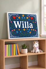 Willa Name Art - Floral Farmhouse personalized wall print for kids