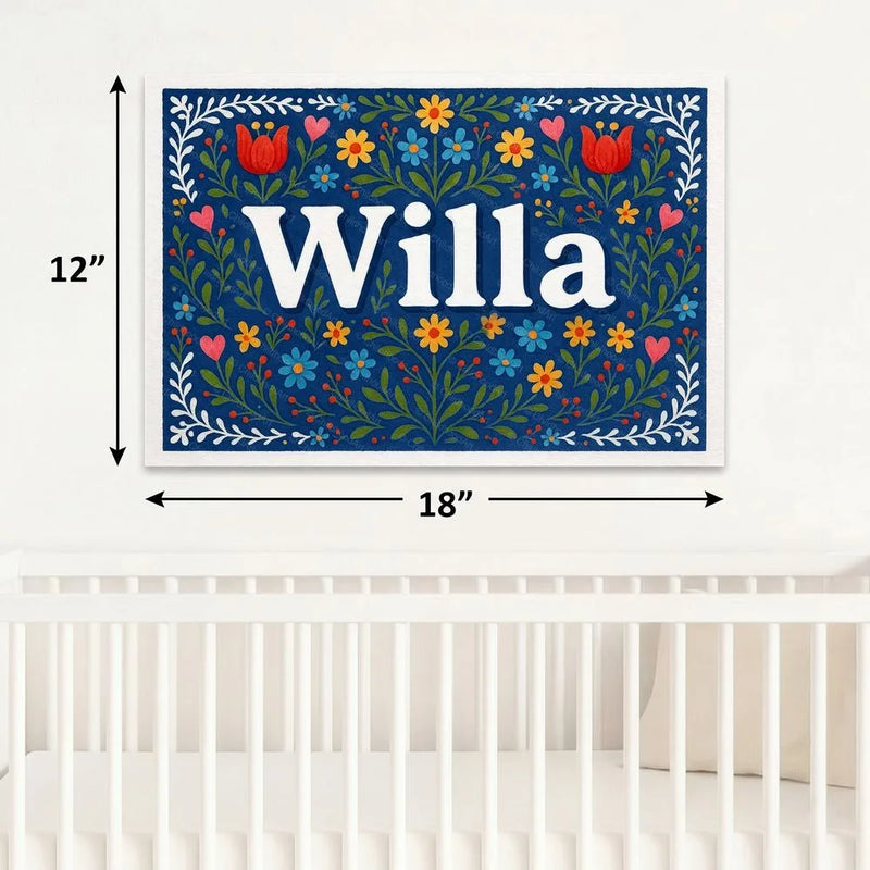Willa Name Art - Floral Farmhouse personalized wall print for kids