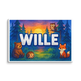Wille Name Art - Forest Friends personalized wall print for kids