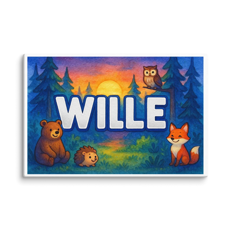 Wille Name Art - Forest Friends personalized wall print for kids
