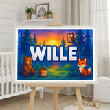 Wille Name Art - Forest Friends personalized wall print for kids