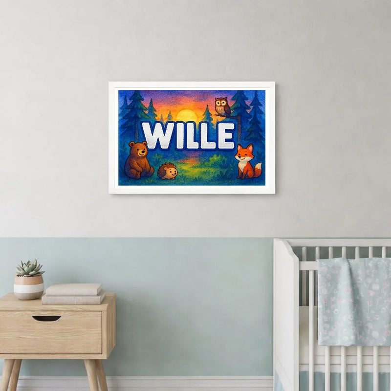 Wille Name Art - Forest Friends personalized wall print for kids