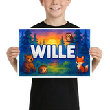 Wille Name Art - Forest Friends personalized wall print for kids