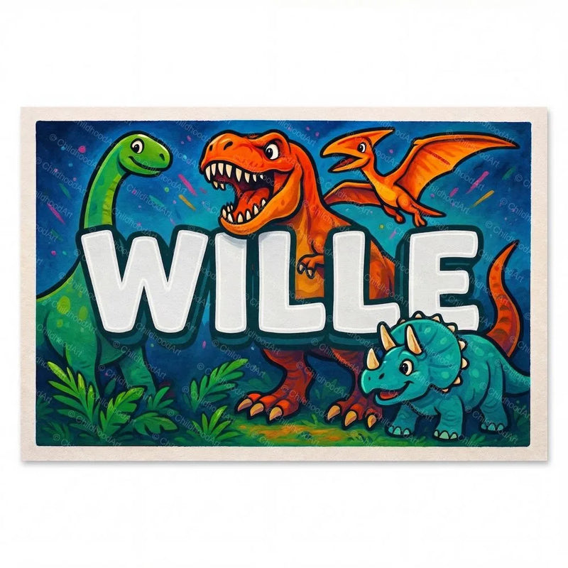 Wille Name Art - Dinosaur Adventure personalized wall print for kids