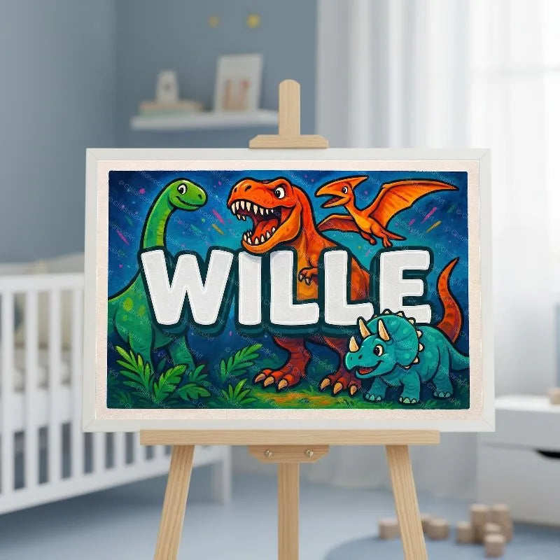 Wille Name Art - Dinosaur Adventure personalized wall print for kids