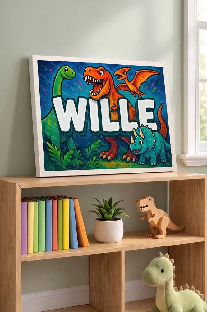Wille Name Art - Dinosaur Adventure personalized wall print for kids
