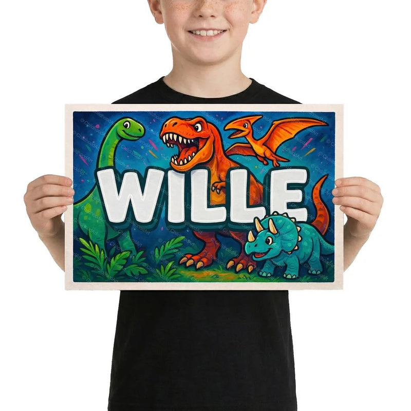 Wille Name Art - Dinosaur Adventure personalized wall print for kids