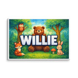 Willie Name Art - Forest Friends personalized wall print for kids