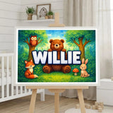 Willie Name Art - Forest Friends personalized wall print for kids