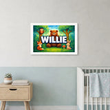 Willie Name Art - Forest Friends personalized wall print for kids