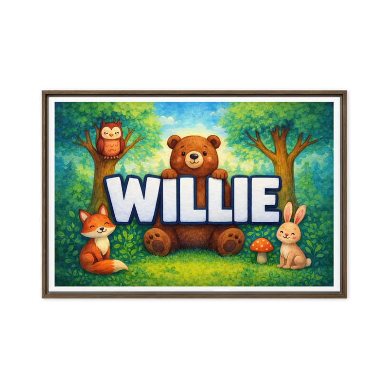 Willie Name Art - Forest Friends personalized wall print for kids
