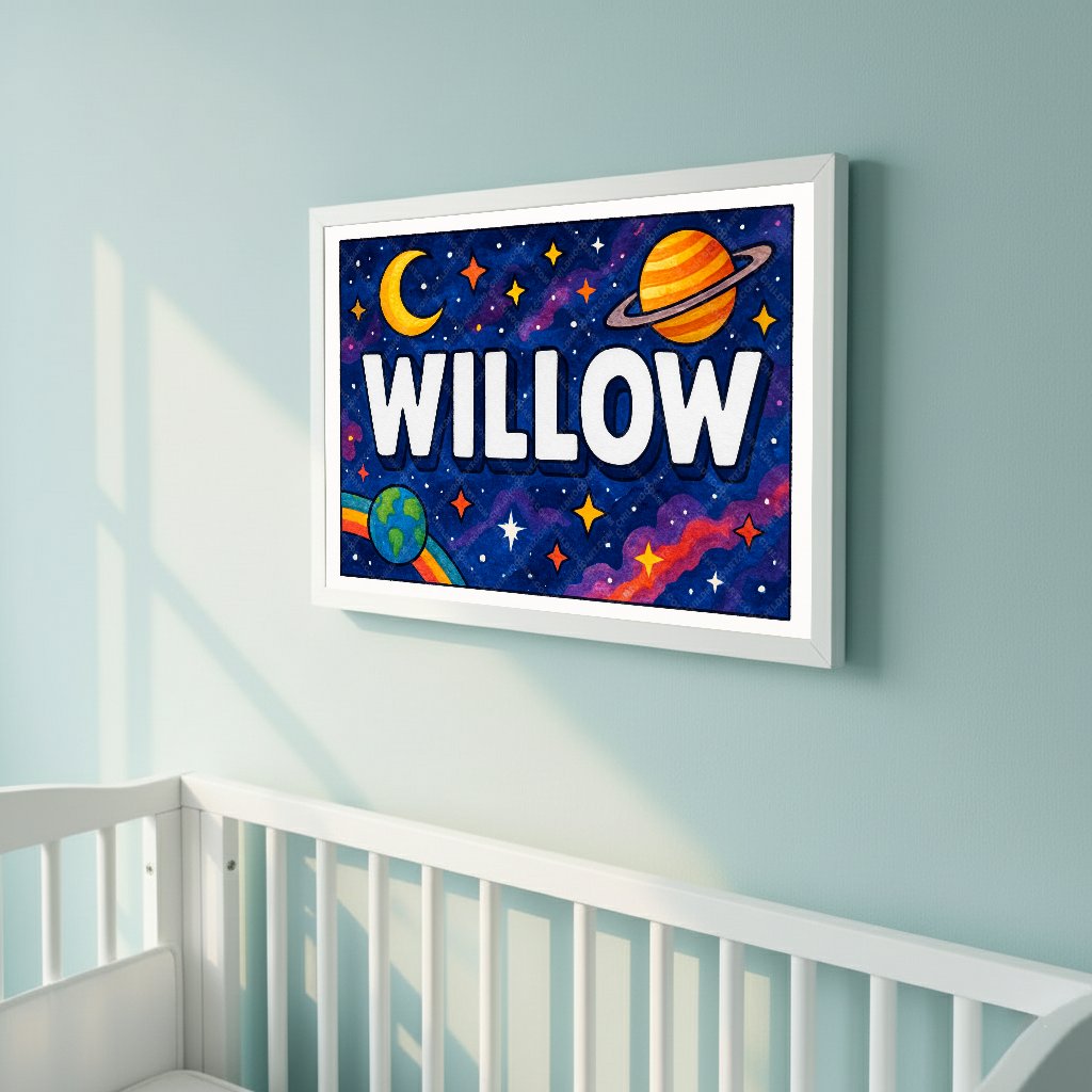 Personalized space name art for Willow