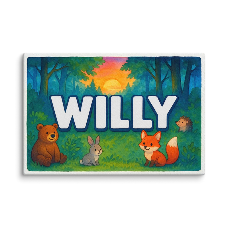Willy Name Art - Forest Friends personalized wall print for kids